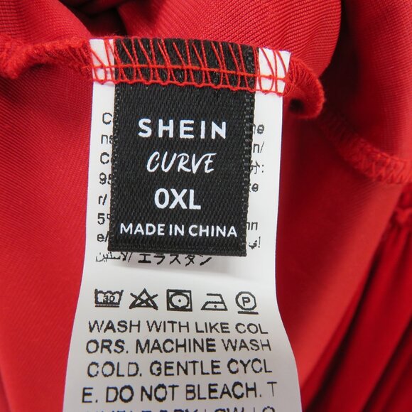 Shein Curve Dress Womens 0XL Red Long Sleeve Velvet Smocked Waist Holiday Party - Picture 3 of 9
